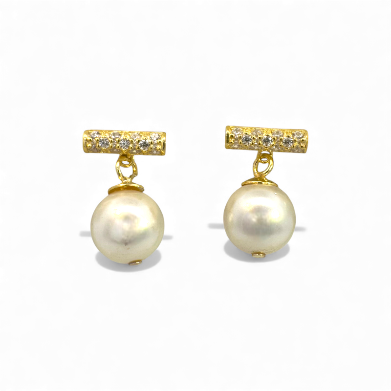 Aros stud barra circones y perla 8-9 mm