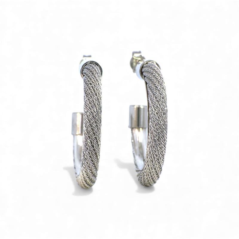 Aros argollas tejidas filigrana plateada 3,3 cm