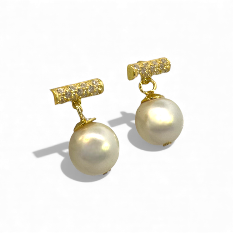 Aros stud barra circones y perla 8-9 mm