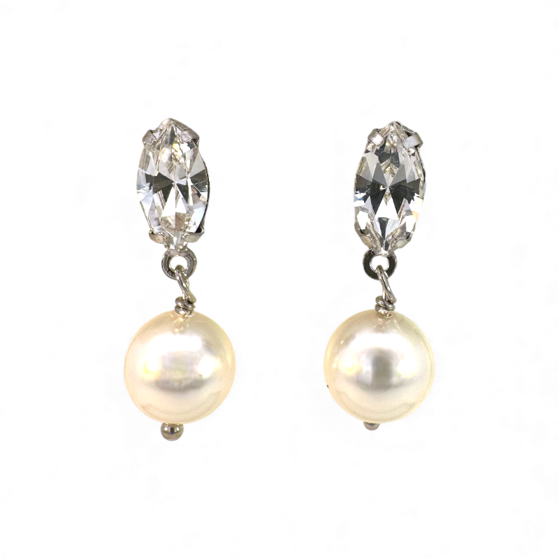 Aros stud cristal oval y perla 8-9 mm colgante