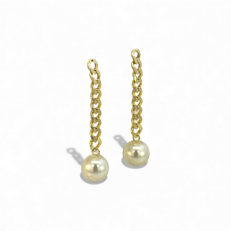 Aros colgantes cadena dorada y perla 8 mm
