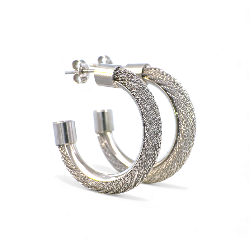 Aros argollas tejidas filigrana plateada 3,3 cm