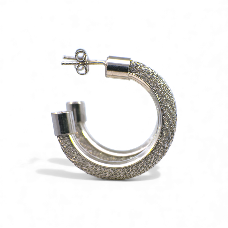 Aros argollas tejidas filigrana plateada 3,3 cm