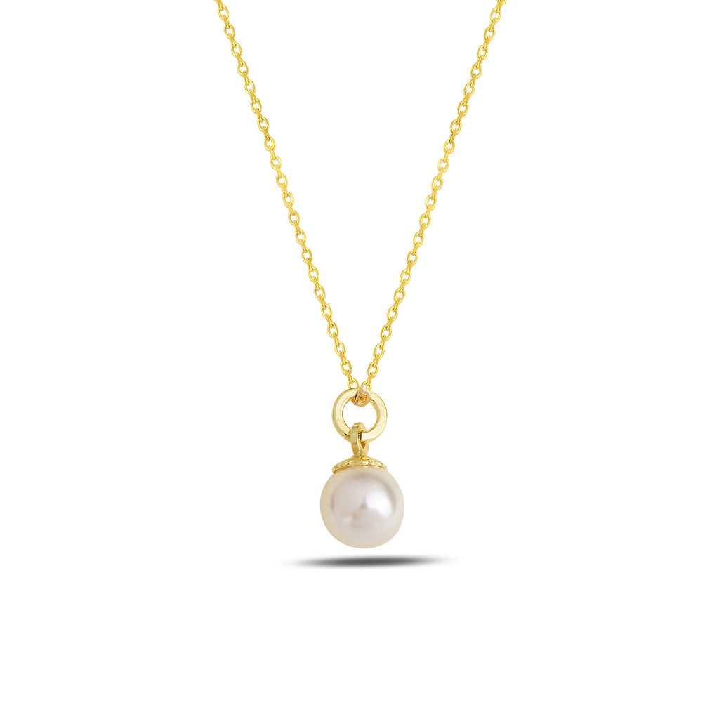 Collar cadena con perla 6 mm plata bañada en oro
