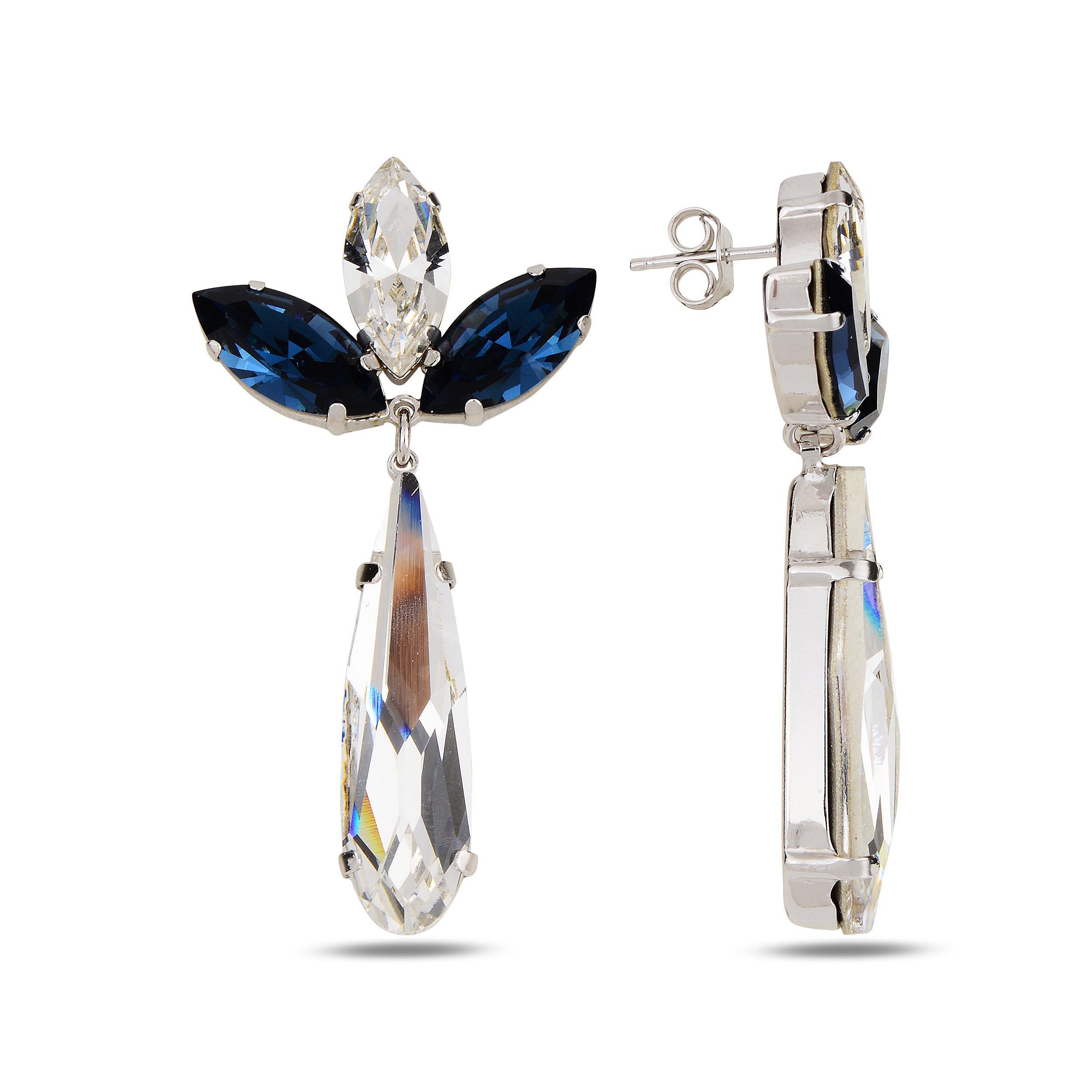 Aros Flora Bloom Long - Azul / Blanco