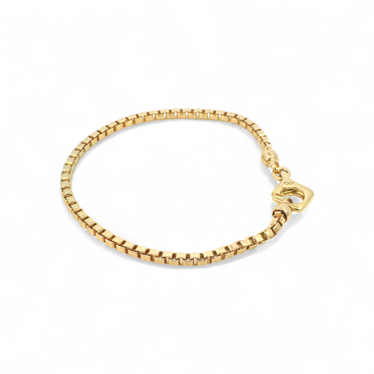 Pulsera tipo “box chain” en plata 925 bañada en oro