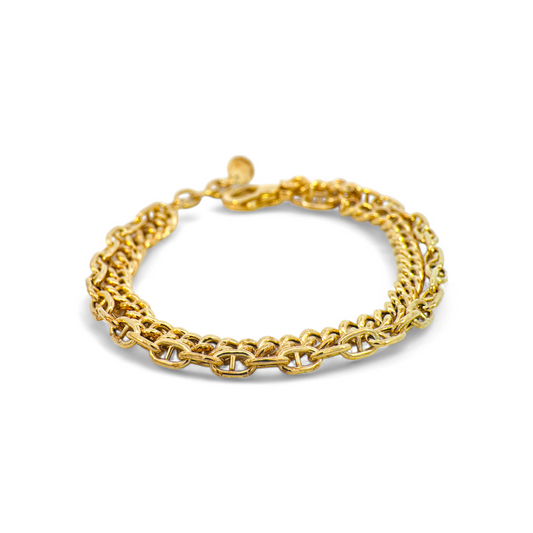 Pulsera doble con eslabones nauticos y cubanos en plata 925 bañada en oro