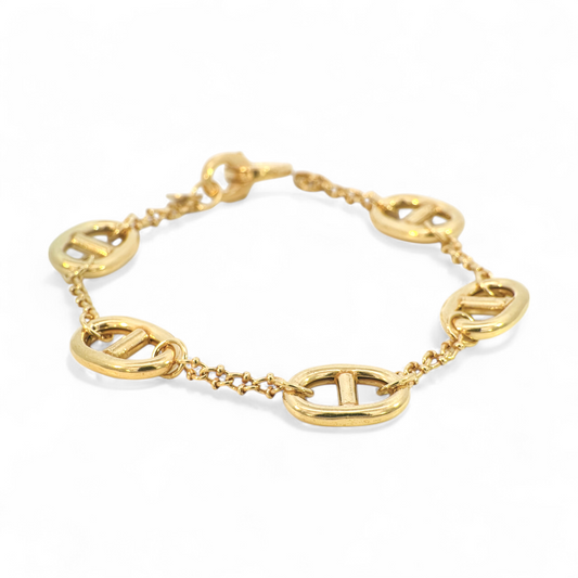 Pulsera cadena y eslabones estilo nautico plata 925 bañada en oro