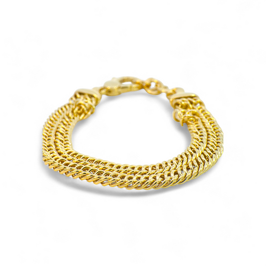 Pulsera cubana doble en plata 925 bañada en oro