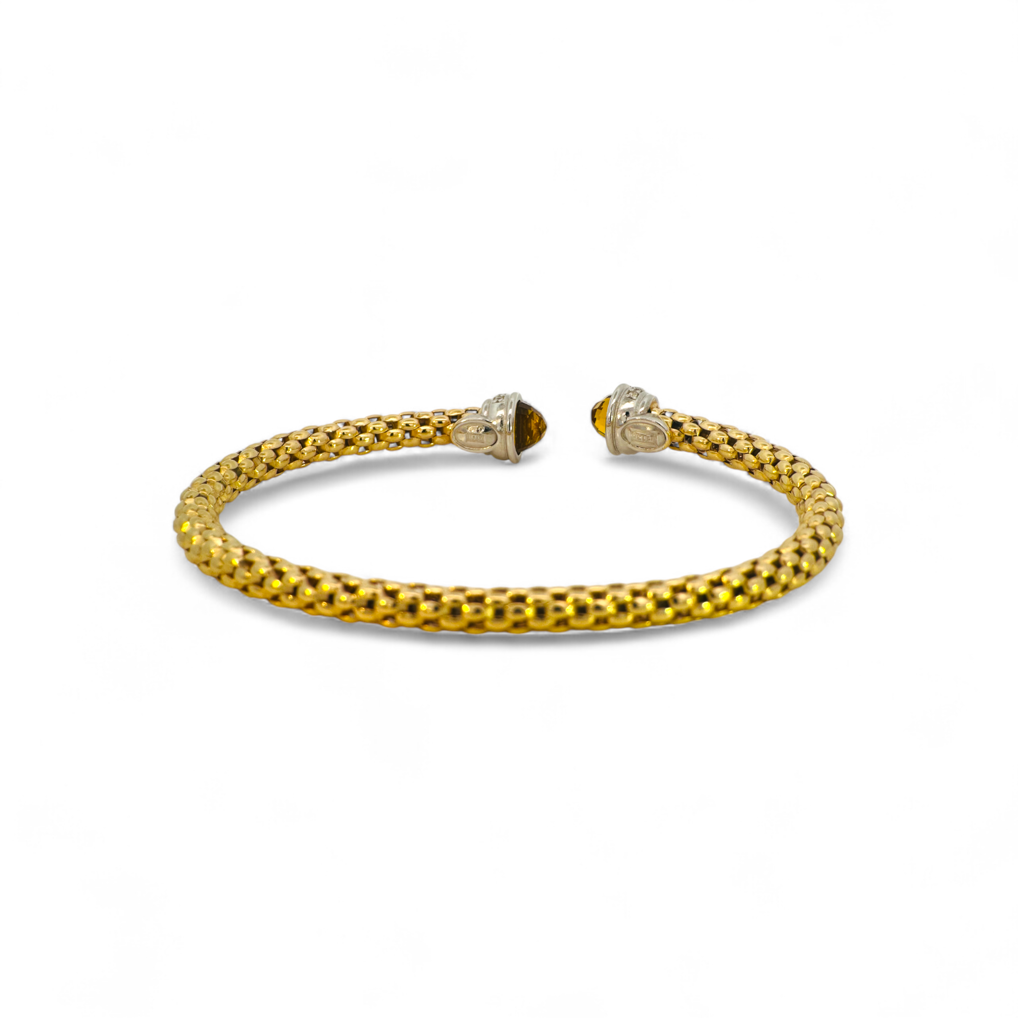 Pulsera semi flexible tejida en plata 925 citrino y circón