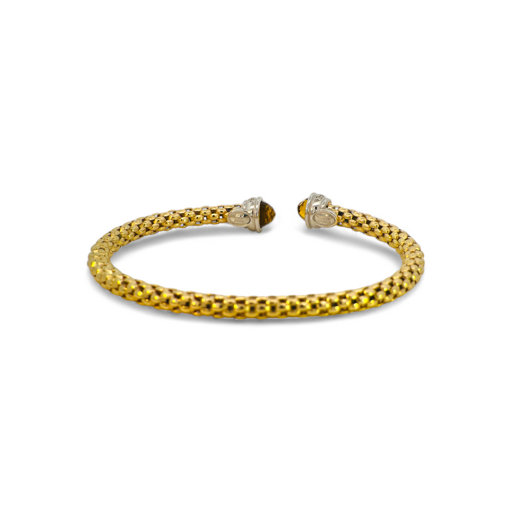 Pulsera semi flexible tejida en plata 925 citrino y circón