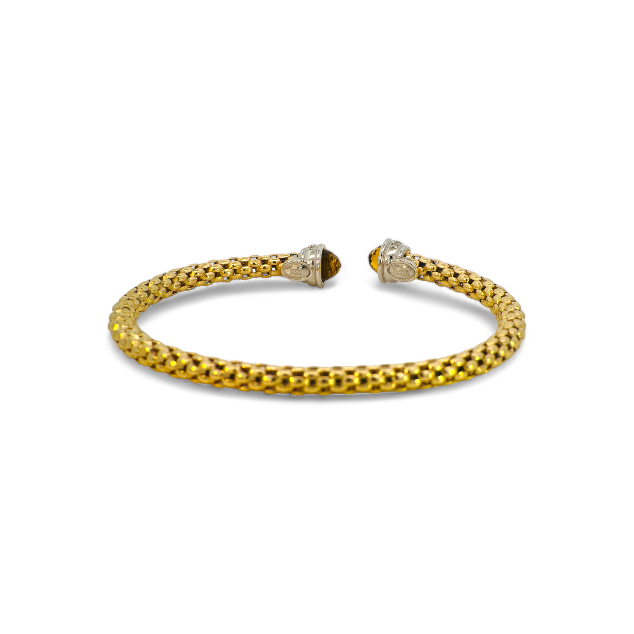 Pulsera semi flexible tejida en plata 925 citrino y circón