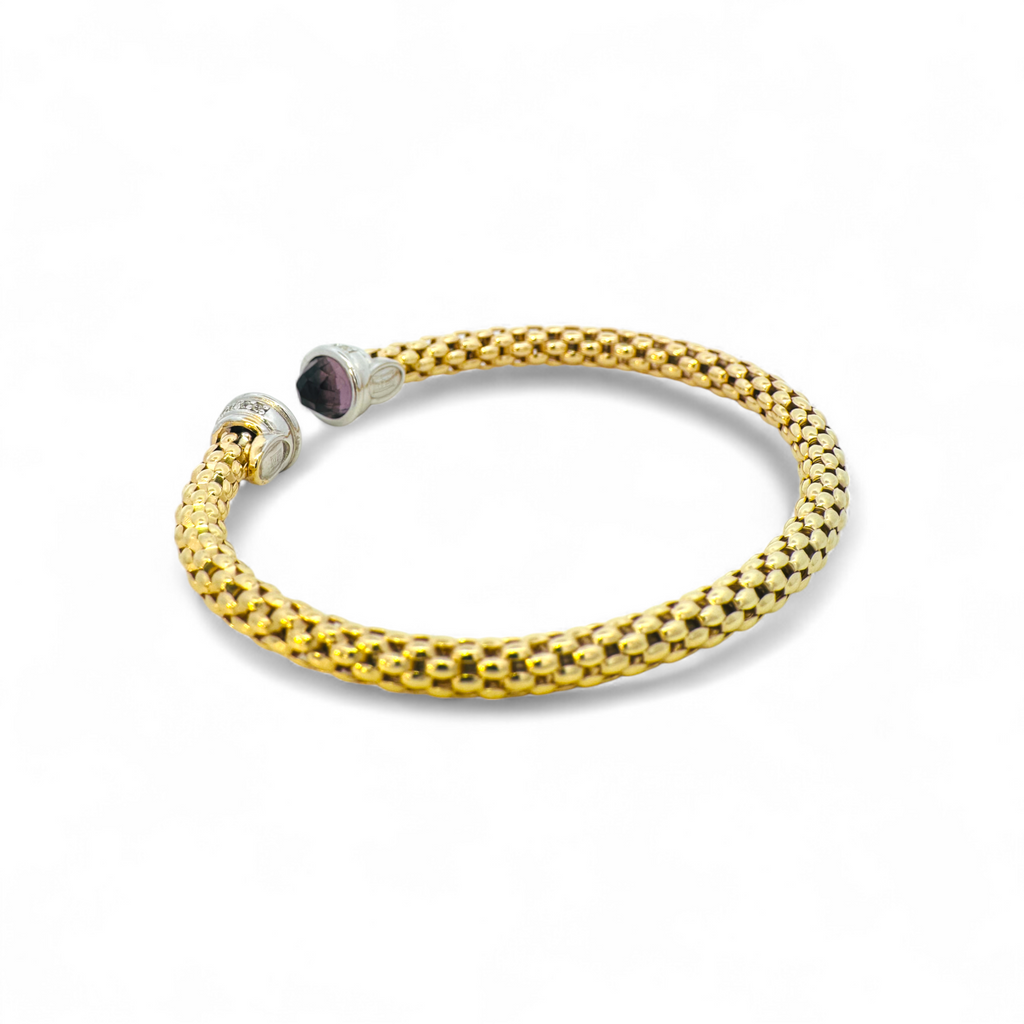 Pulsera semi flexible tejida en plata 925 amatista y circón