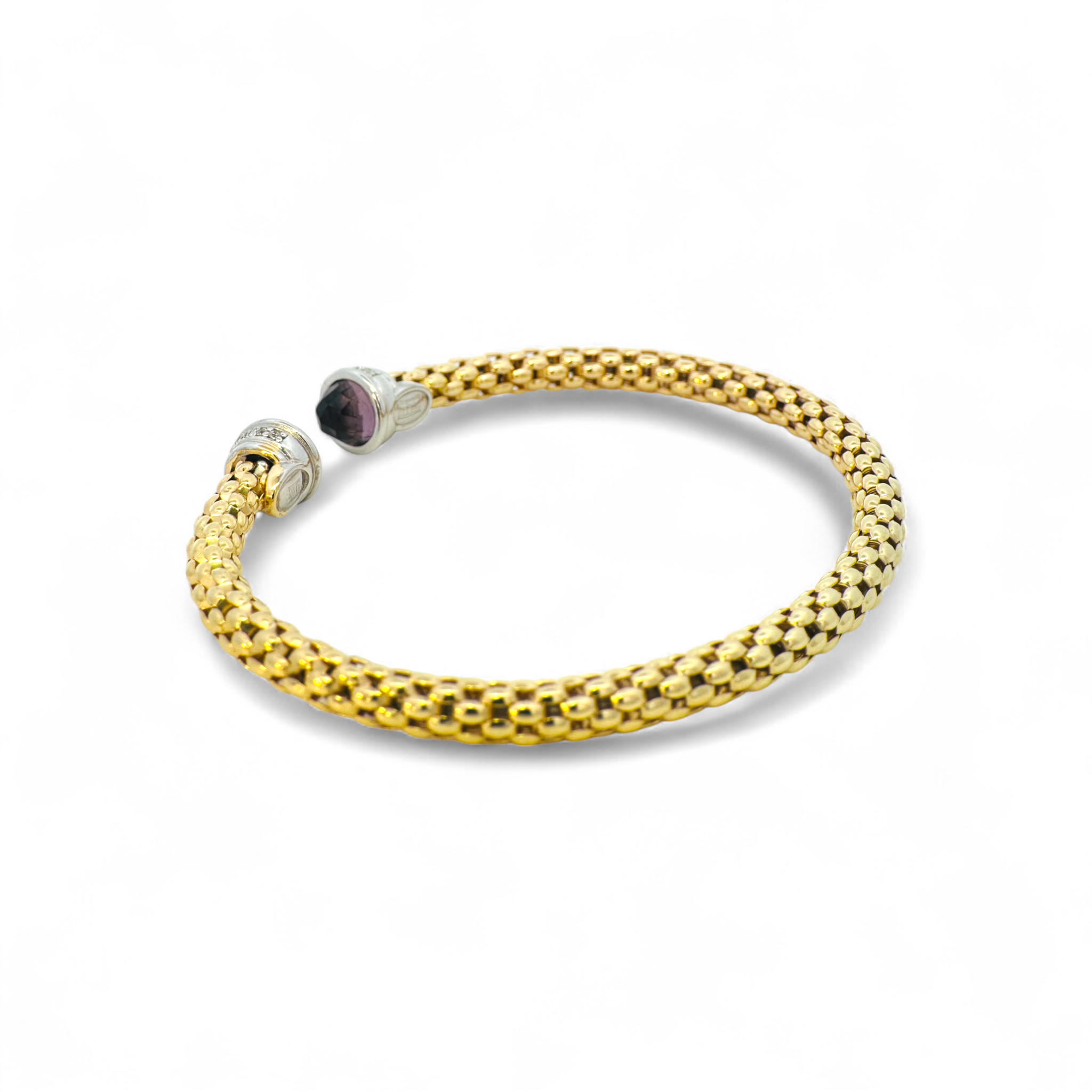 Pulsera semi flexible tejida en plata 925 amatista y circón