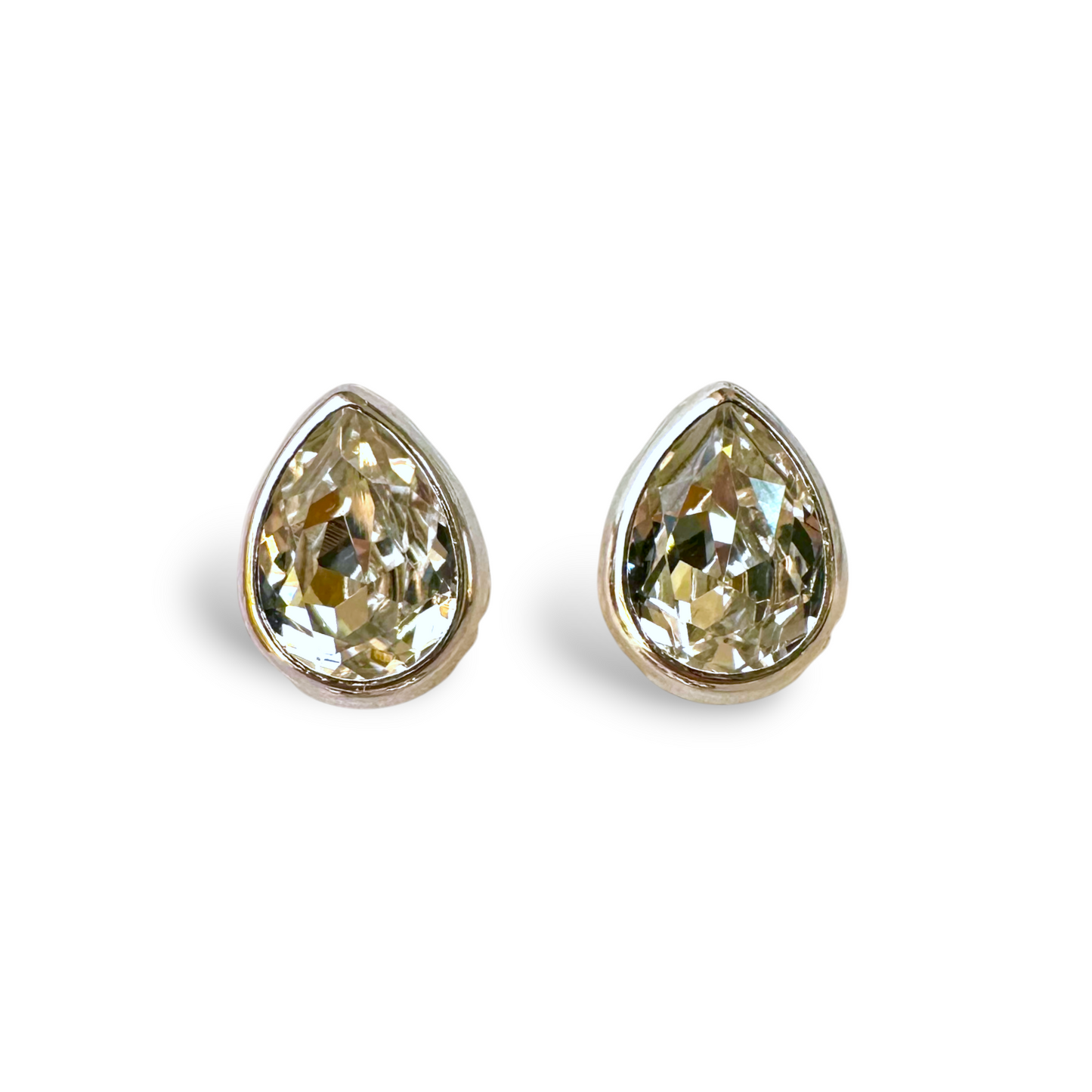 Aros Cristales Swarovski Gota Blancos Bisel Dorado