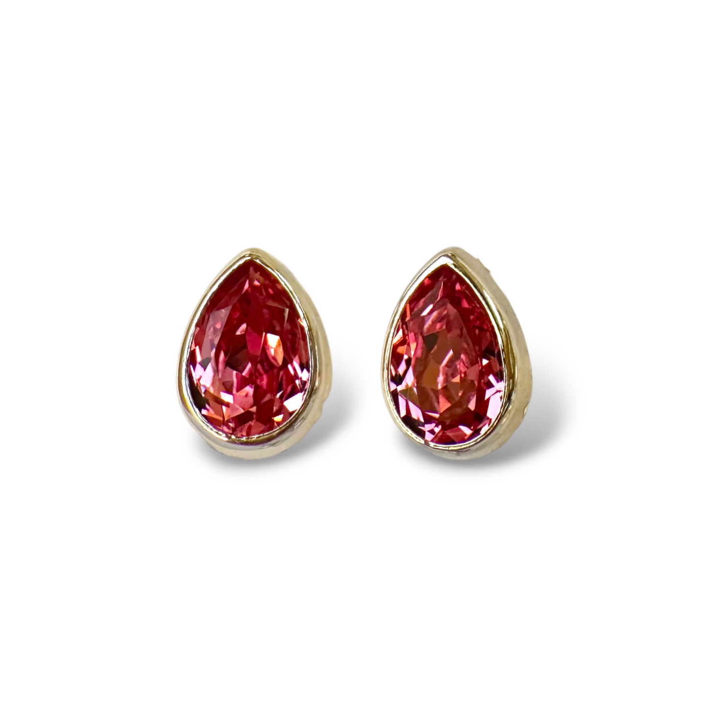 Aros Cristales Swarovski Gota Fucsia Bisel Dorado