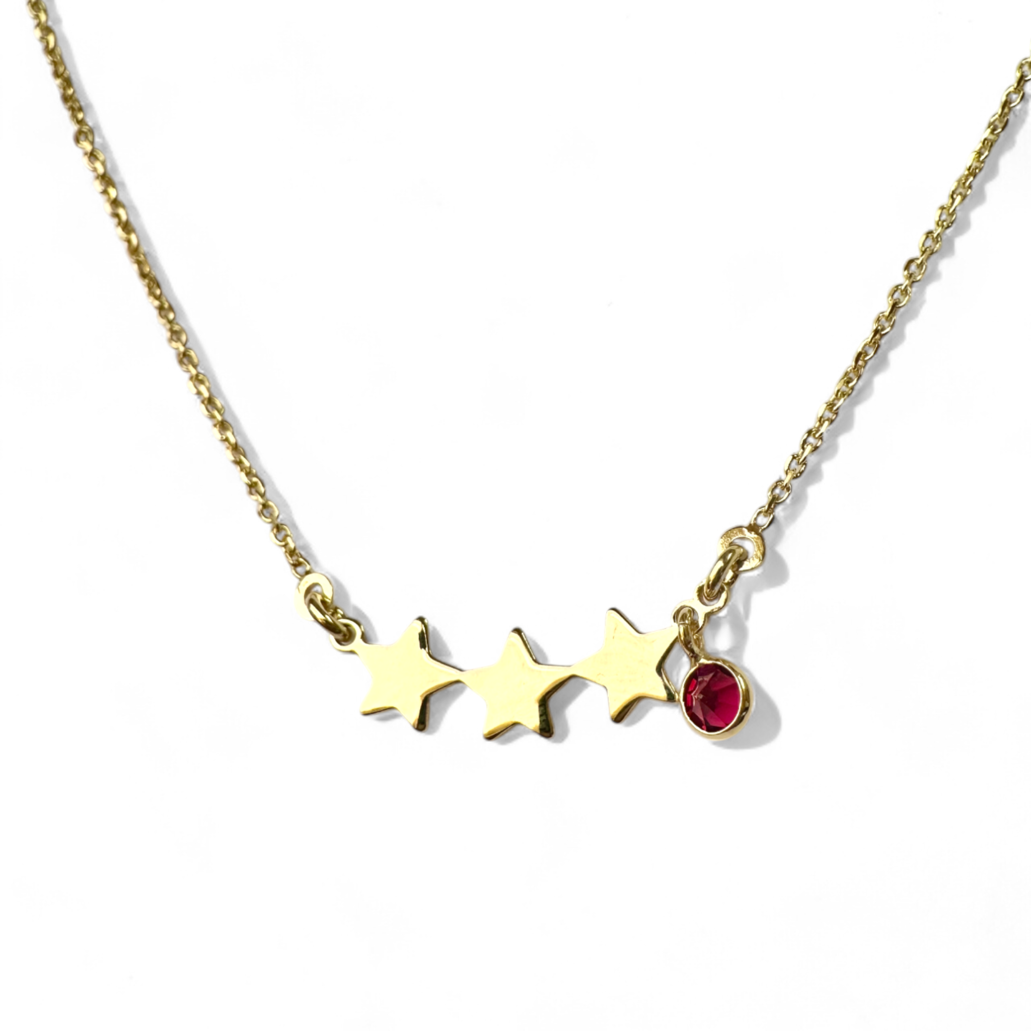 Collar cadena 3 estrellas y Cristal Swarovski Rojo en bisel