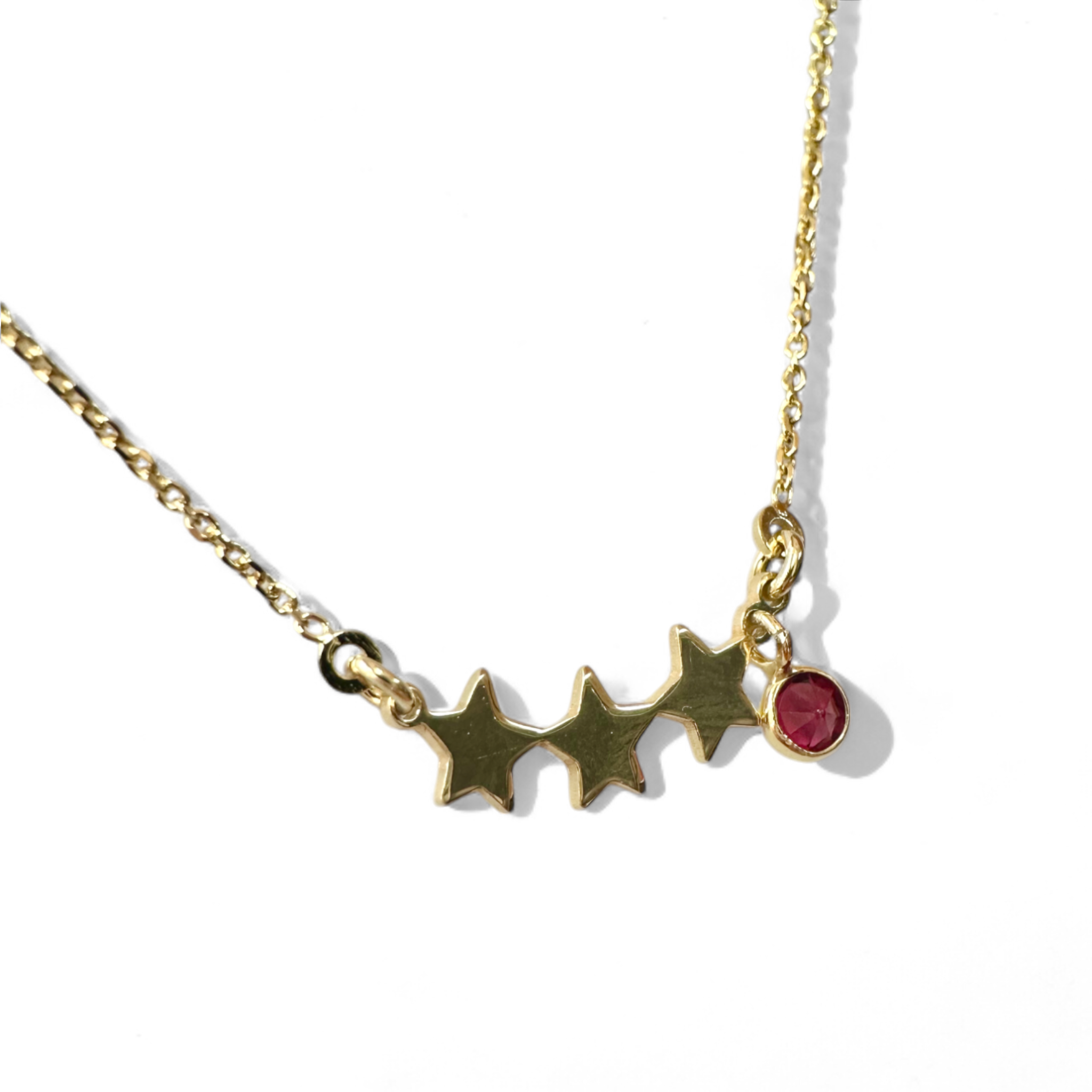 Collar cadena 3 estrellas y Cristal Swarovski Rojo en bisel