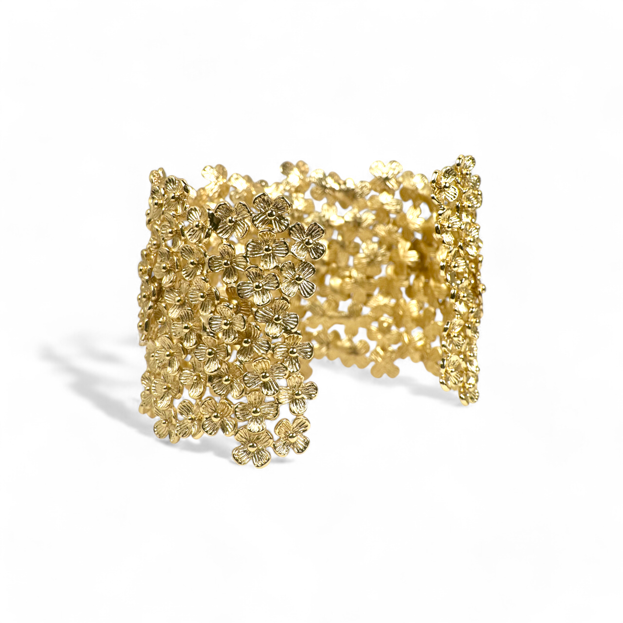 Pulsera esclava ajustable flores dorada