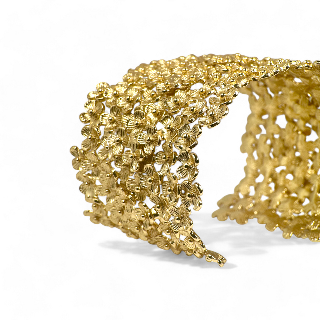 Pulsera esclava ajustable flores dorada