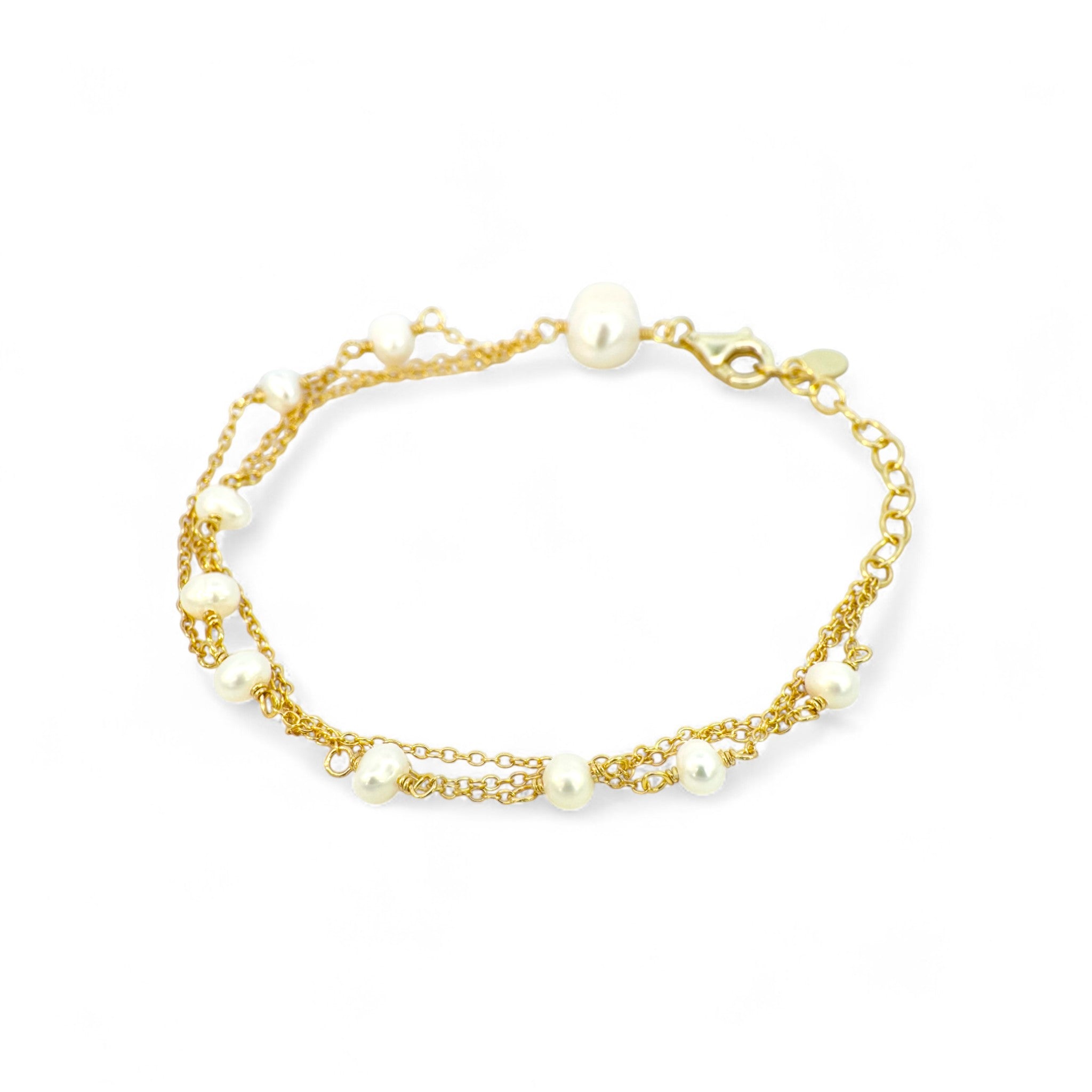 Pulsera triple eslabones dorados con perlas de 3 mm