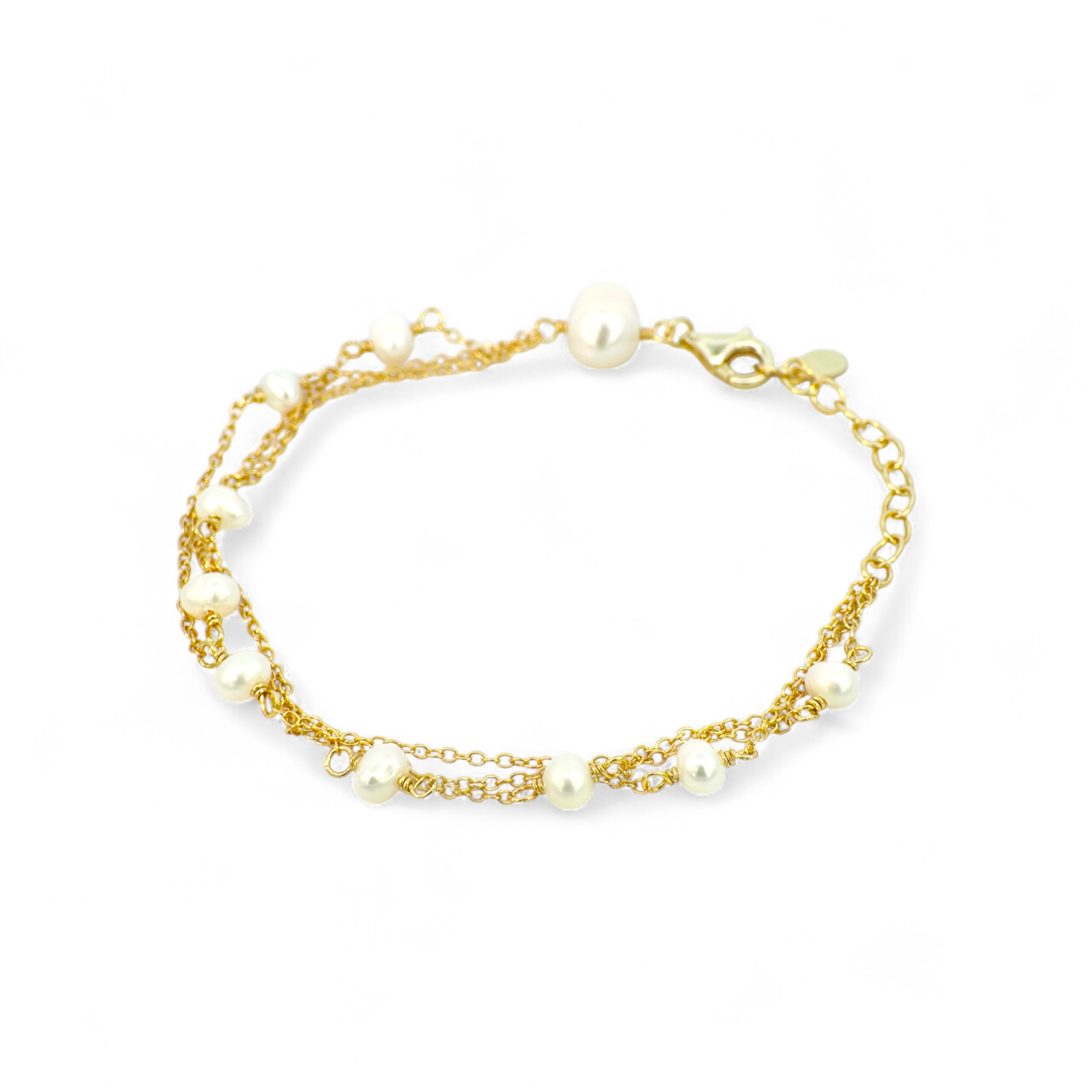 Pulsera triple eslabones dorados con perlas de 3 mm