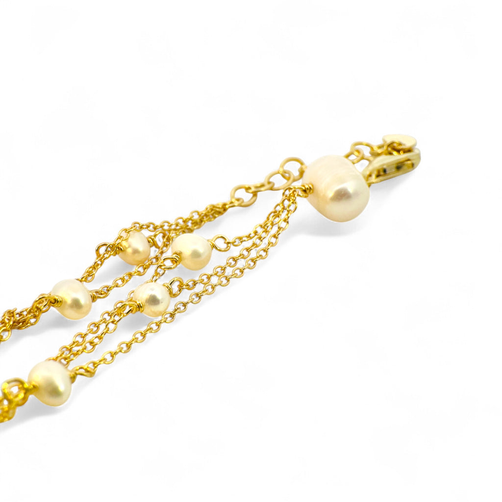 Pulsera triple eslabones dorados con perlas de 3 mm