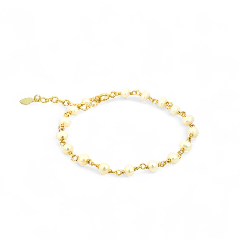 Pulsera eslabones dorados con perlas de 3 mm