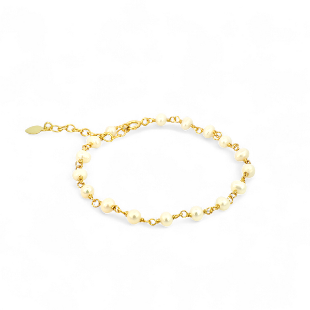 Pulsera eslabones dorados con perlas de 3 mm