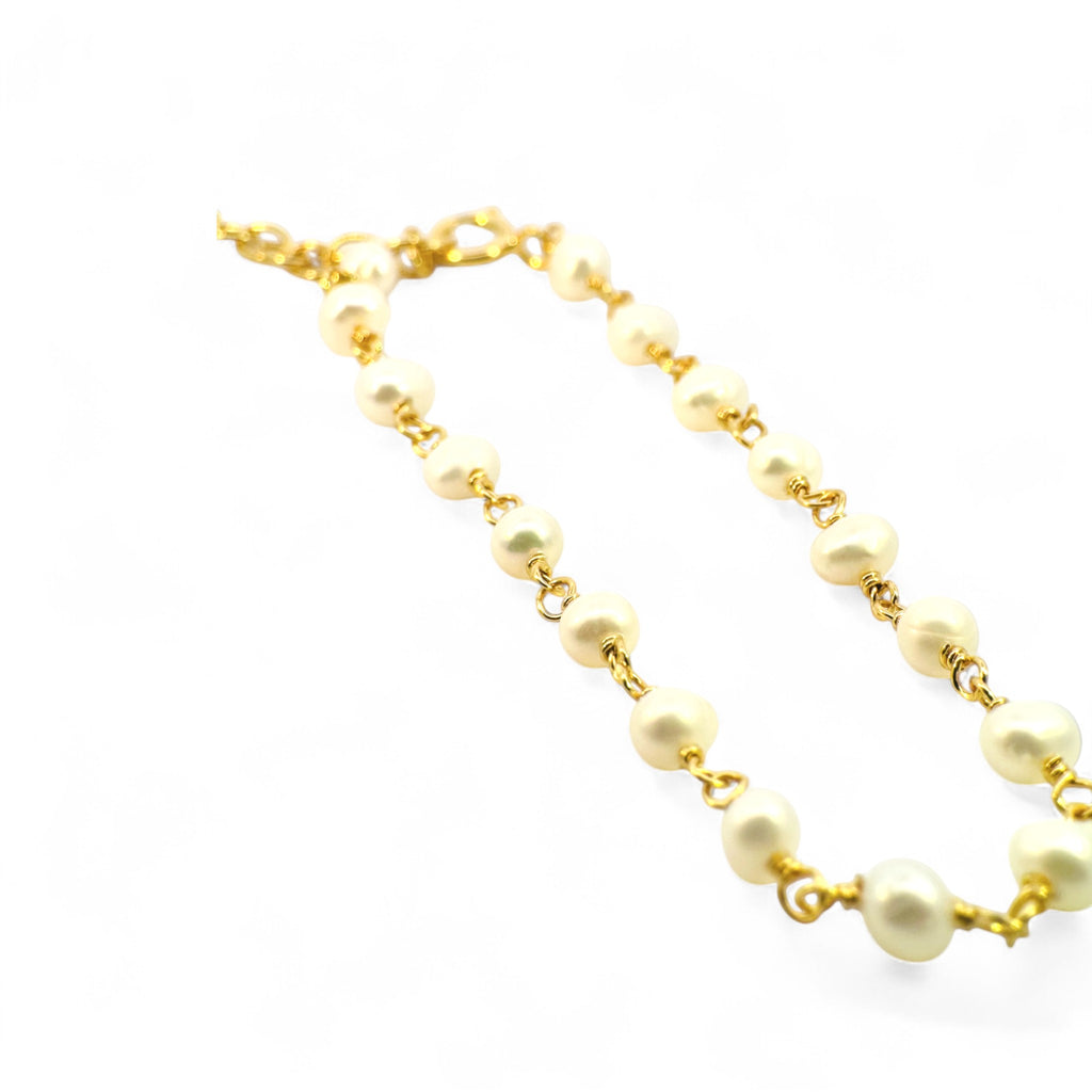 Pulsera eslabones dorados con perlas de 3 mm
