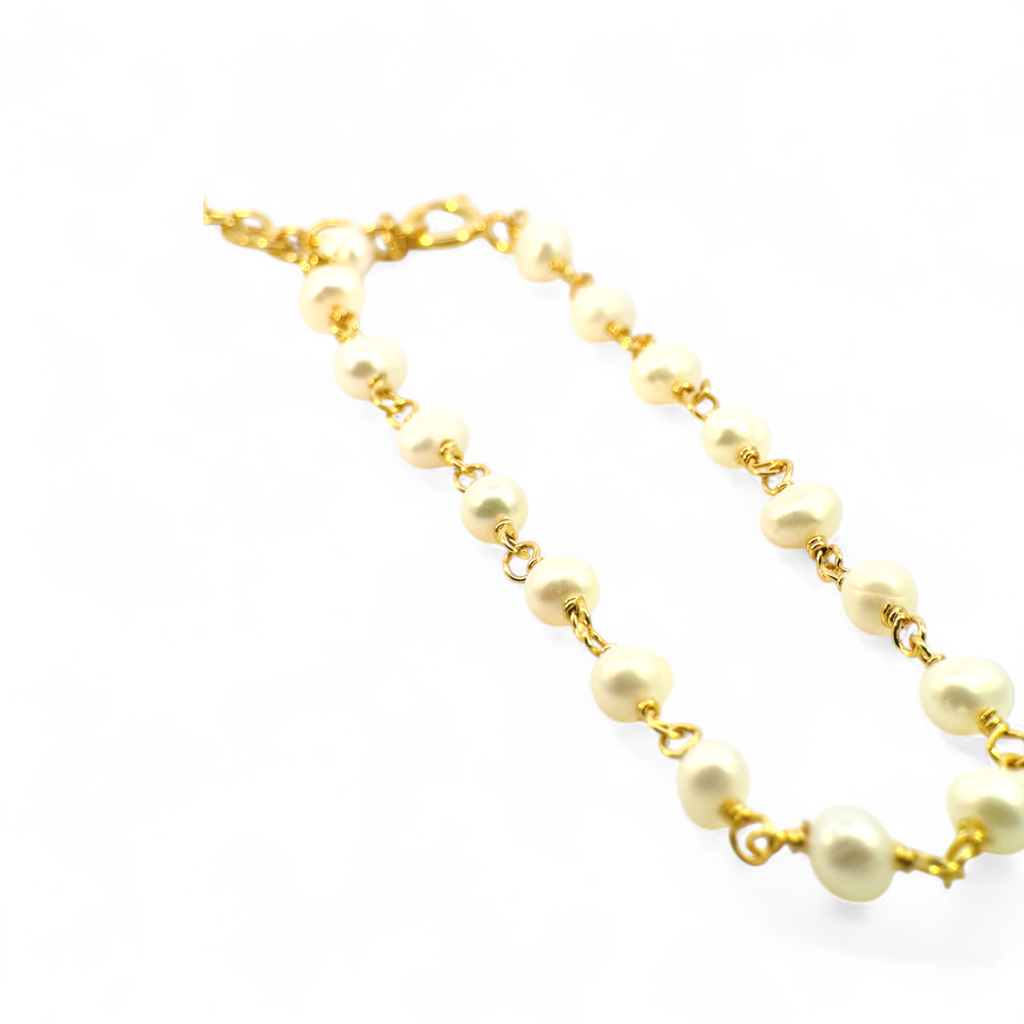 Pulsera eslabones dorados con perlas de 3 mm