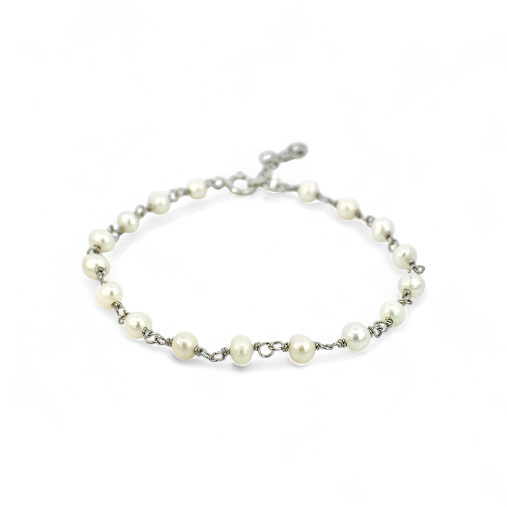 Pulsera eslabones plateados con perlas de 4 mm