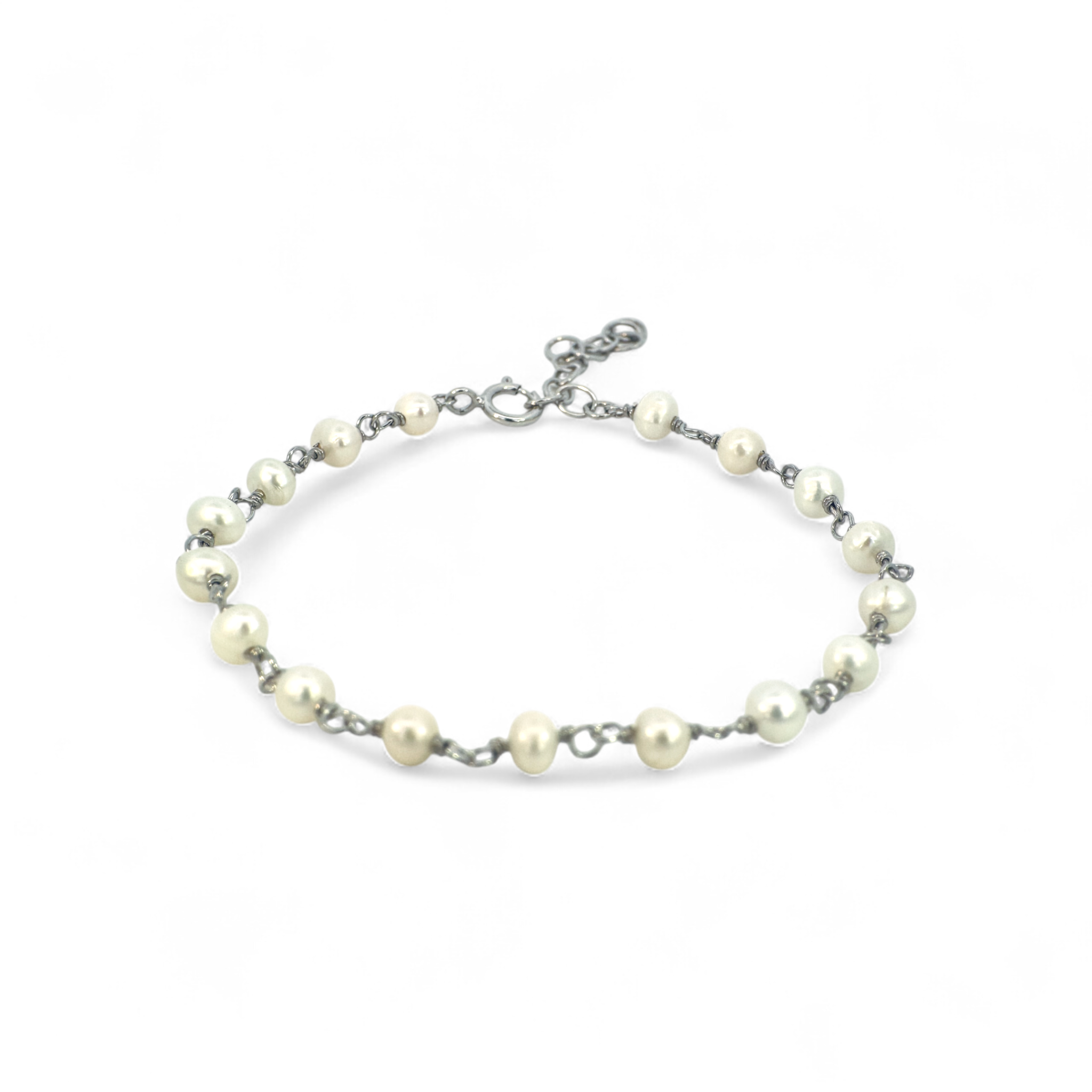 Pulsera eslabones plateados con perlas de 4 mm