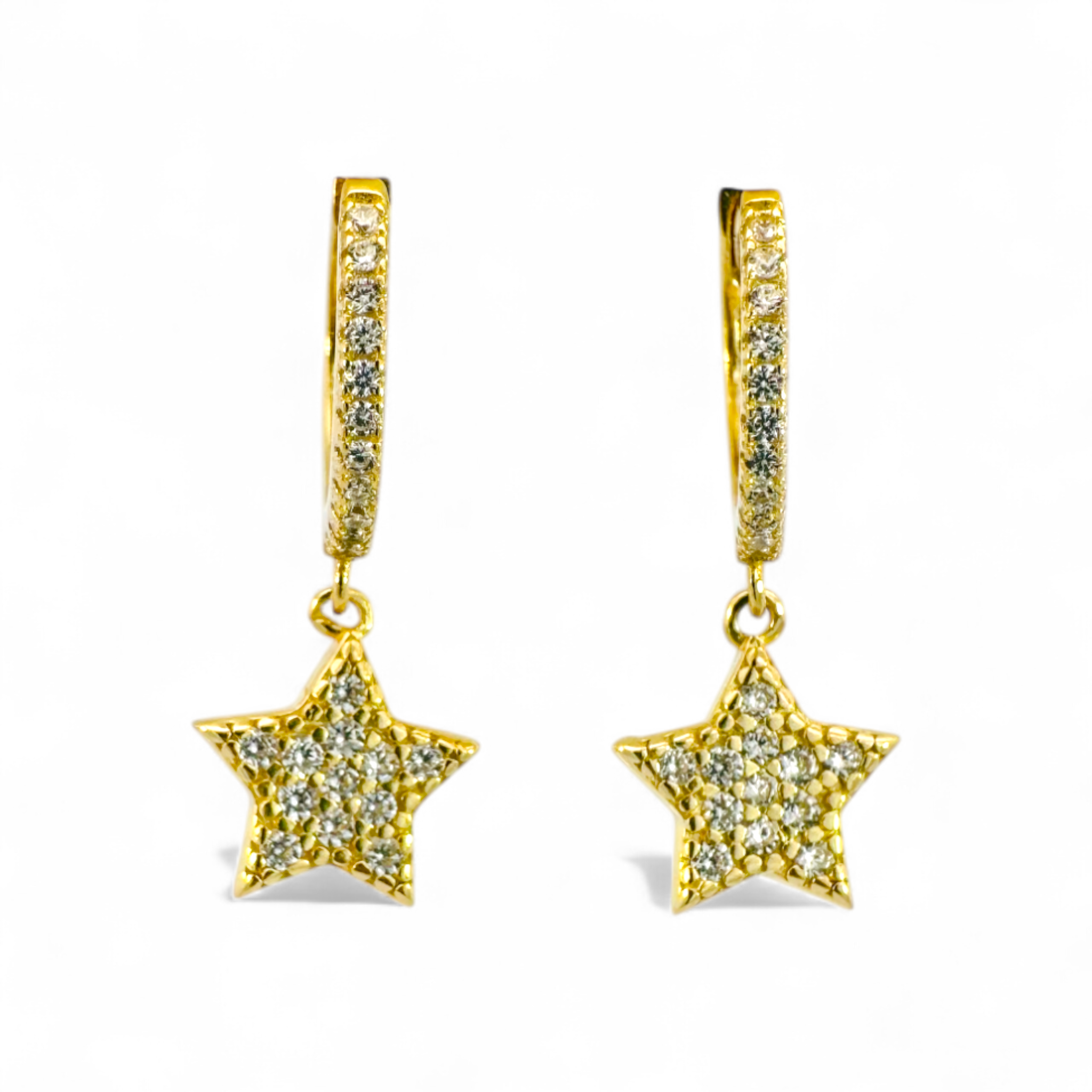 Aros argollas 12 mm y estrellas colgantes con circones doradas