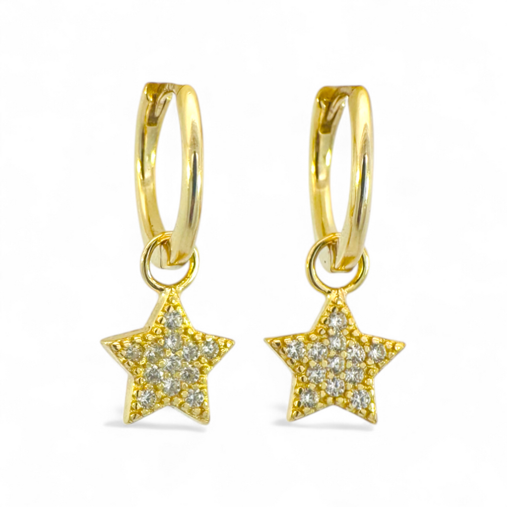 Aros argollas lisas 12 mm y estrella con circones