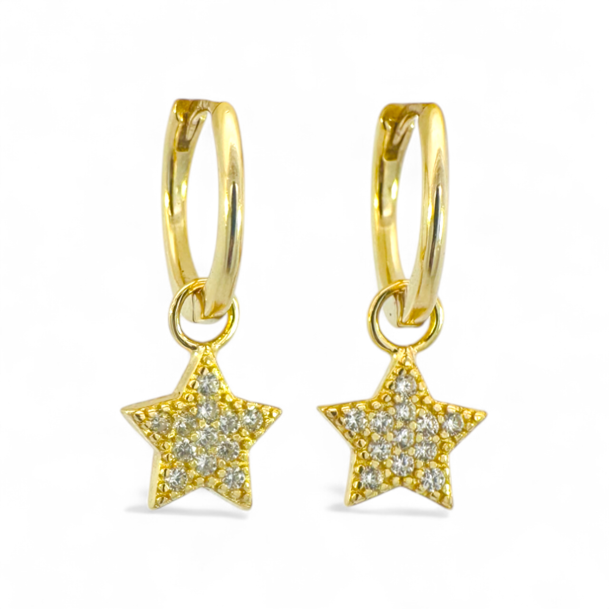 Aros argollas lisas 12 mm y estrella con circones