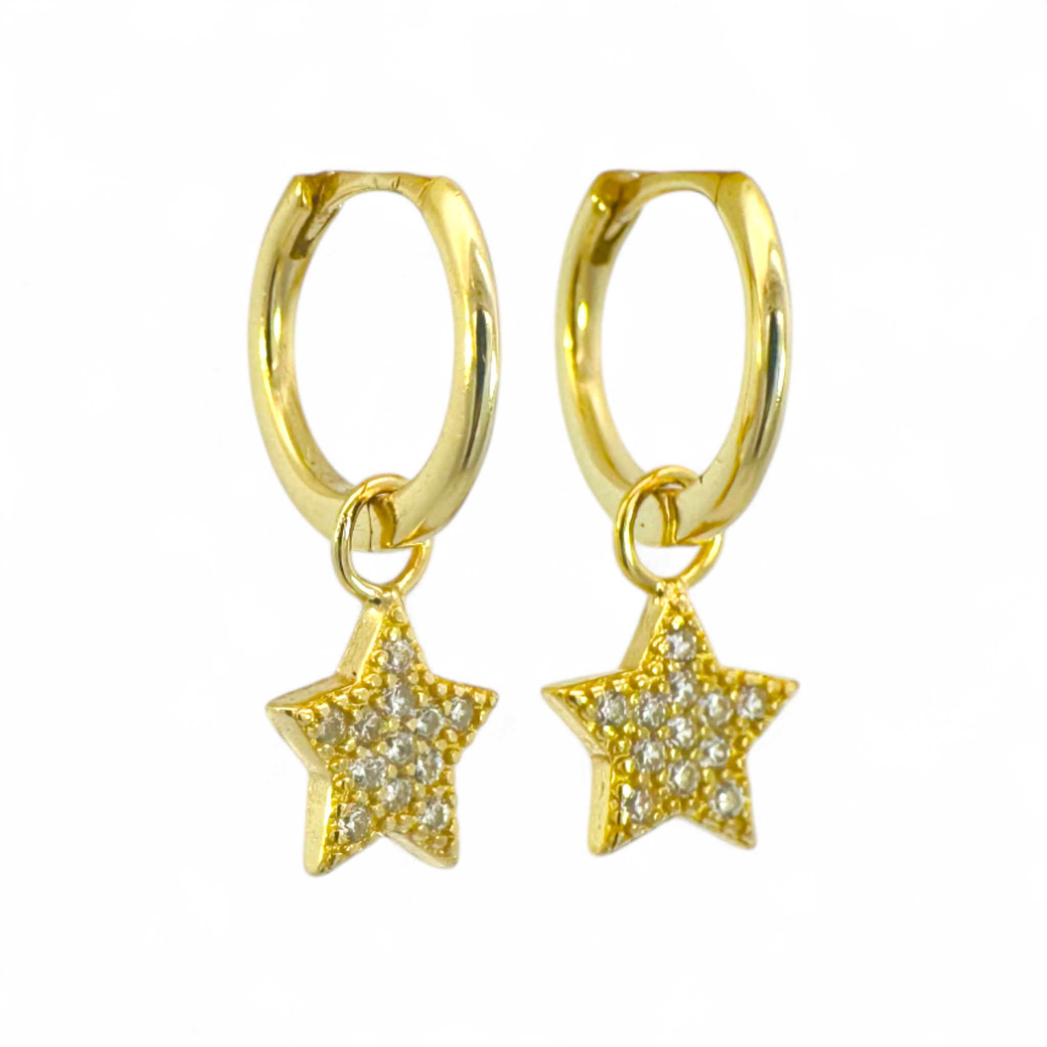 Aros argollas lisas 12 mm y estrella con circones
