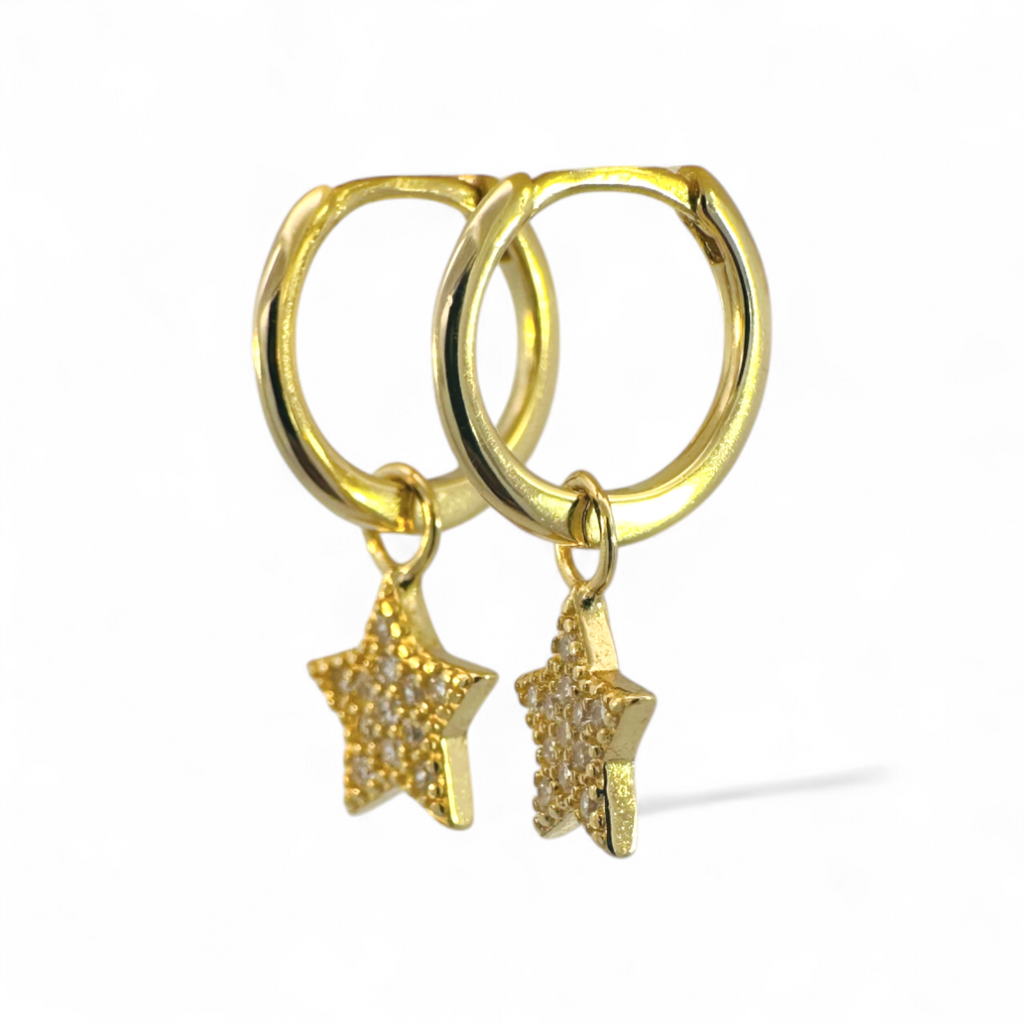 Aros argollas lisas 12 mm y estrella con circones