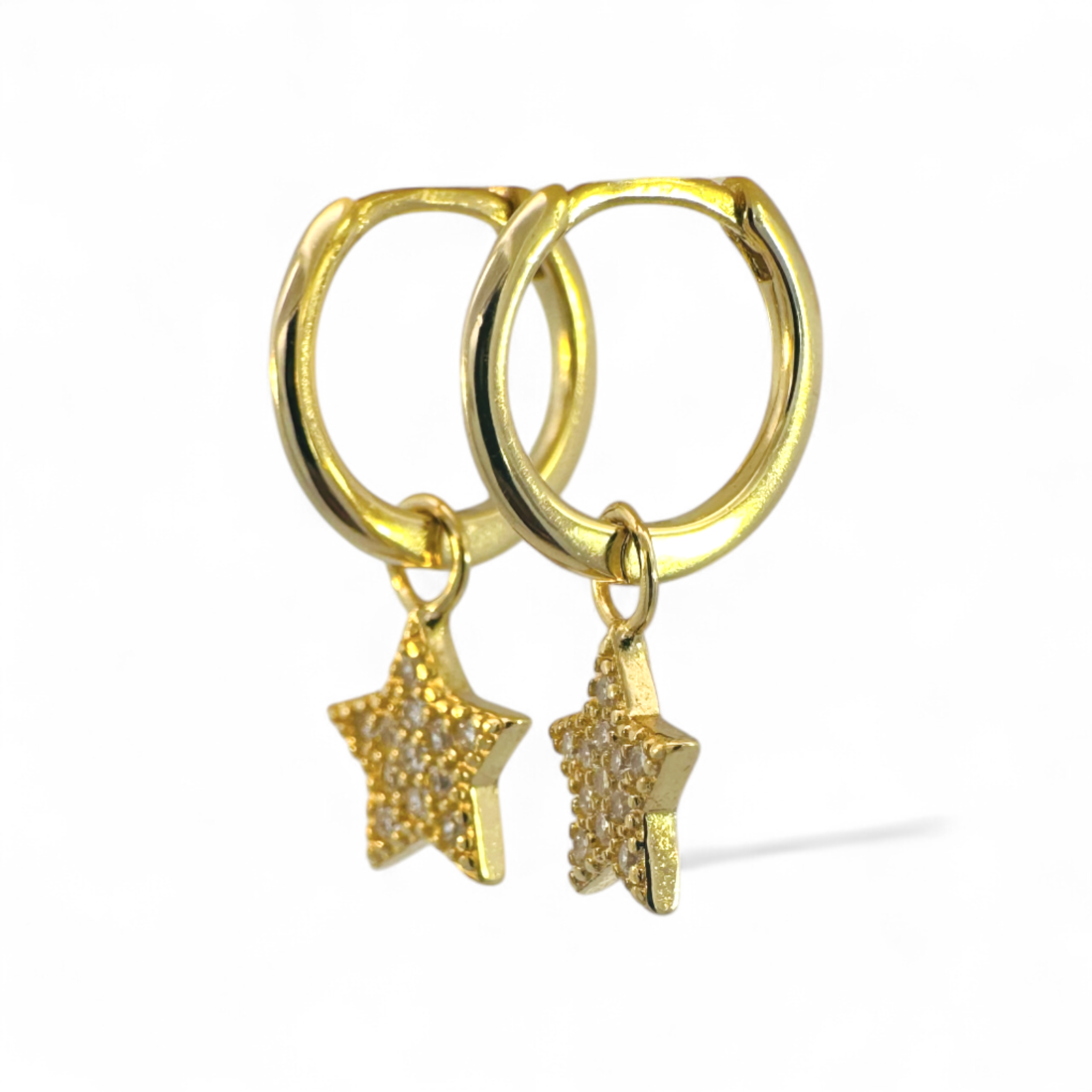 Aros argollas lisas 12 mm y estrella con circones