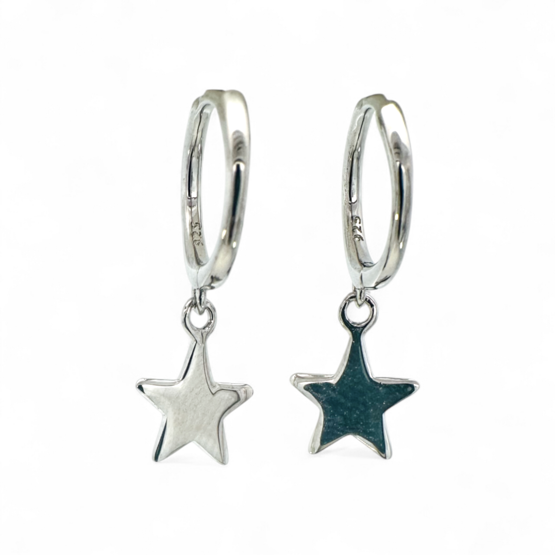 Aros argollas 12 mm y estrella colgante plateada – ClaraJoyas
