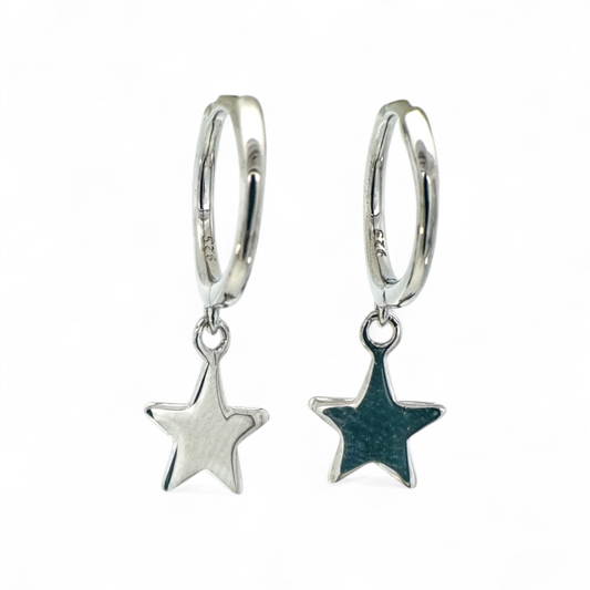 Aros argollas 12 mm y estrella colgante plateada