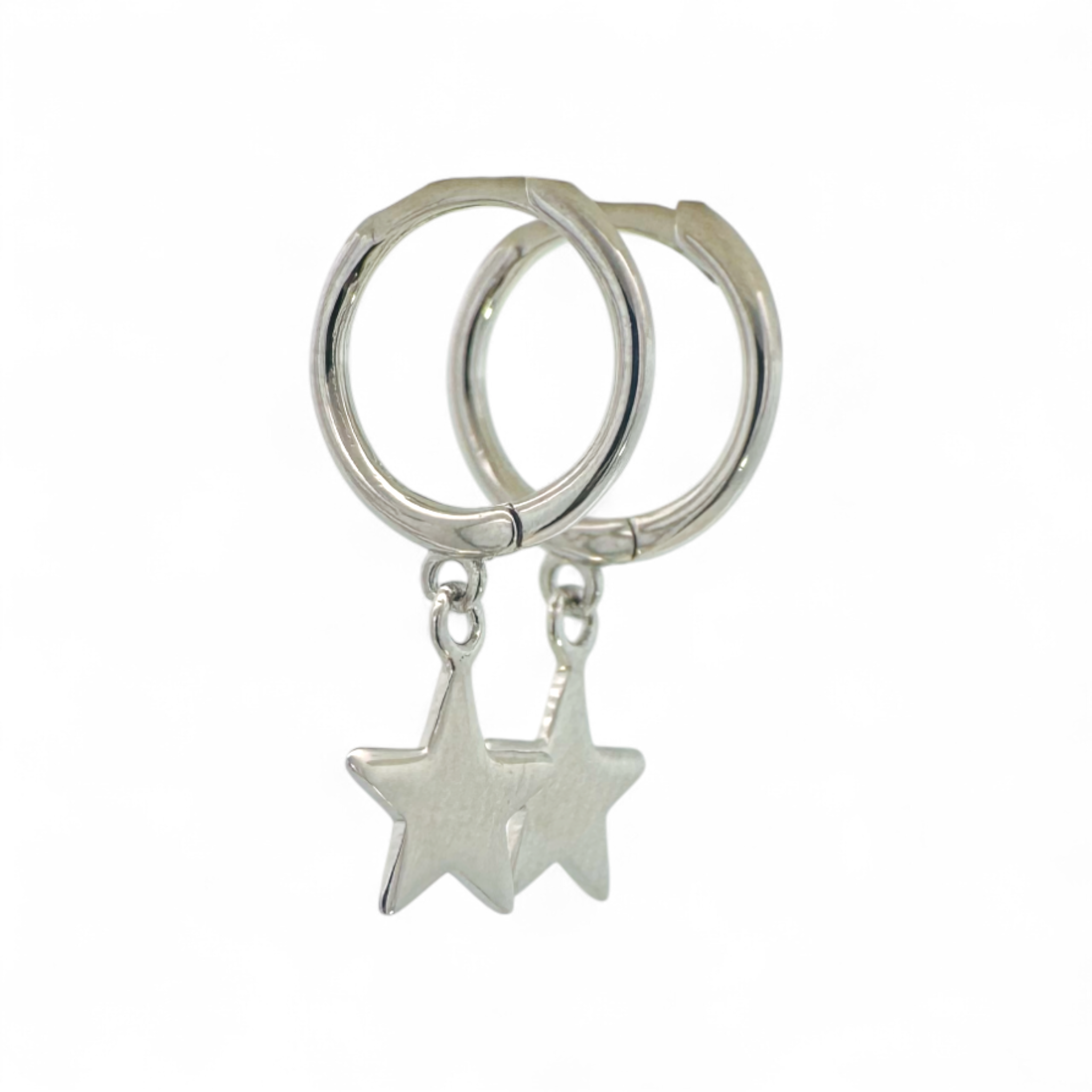 Aros argollas 12 mm y estrella colgante plateada
