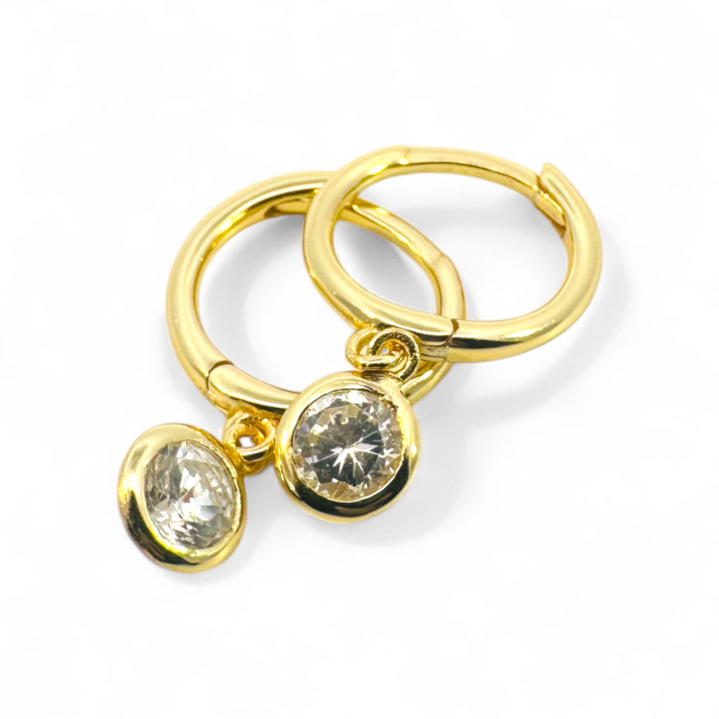 Aros argollas 12 mm circón colgante en bisel