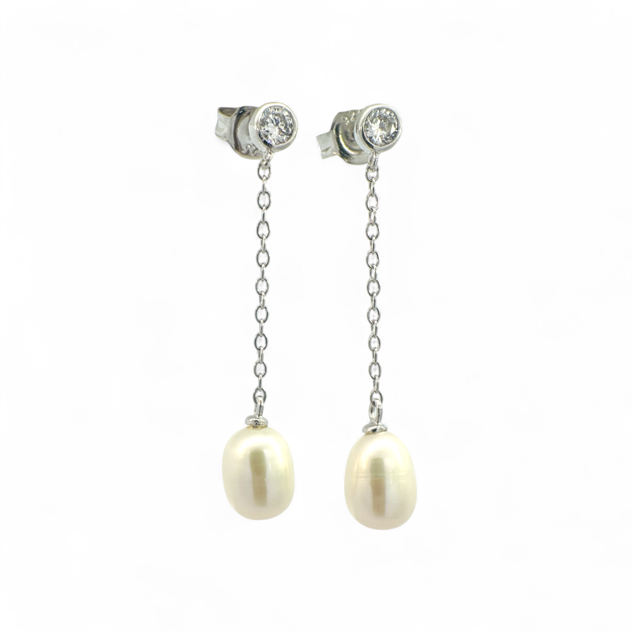 Aros colgantes perlas bisel plateadas