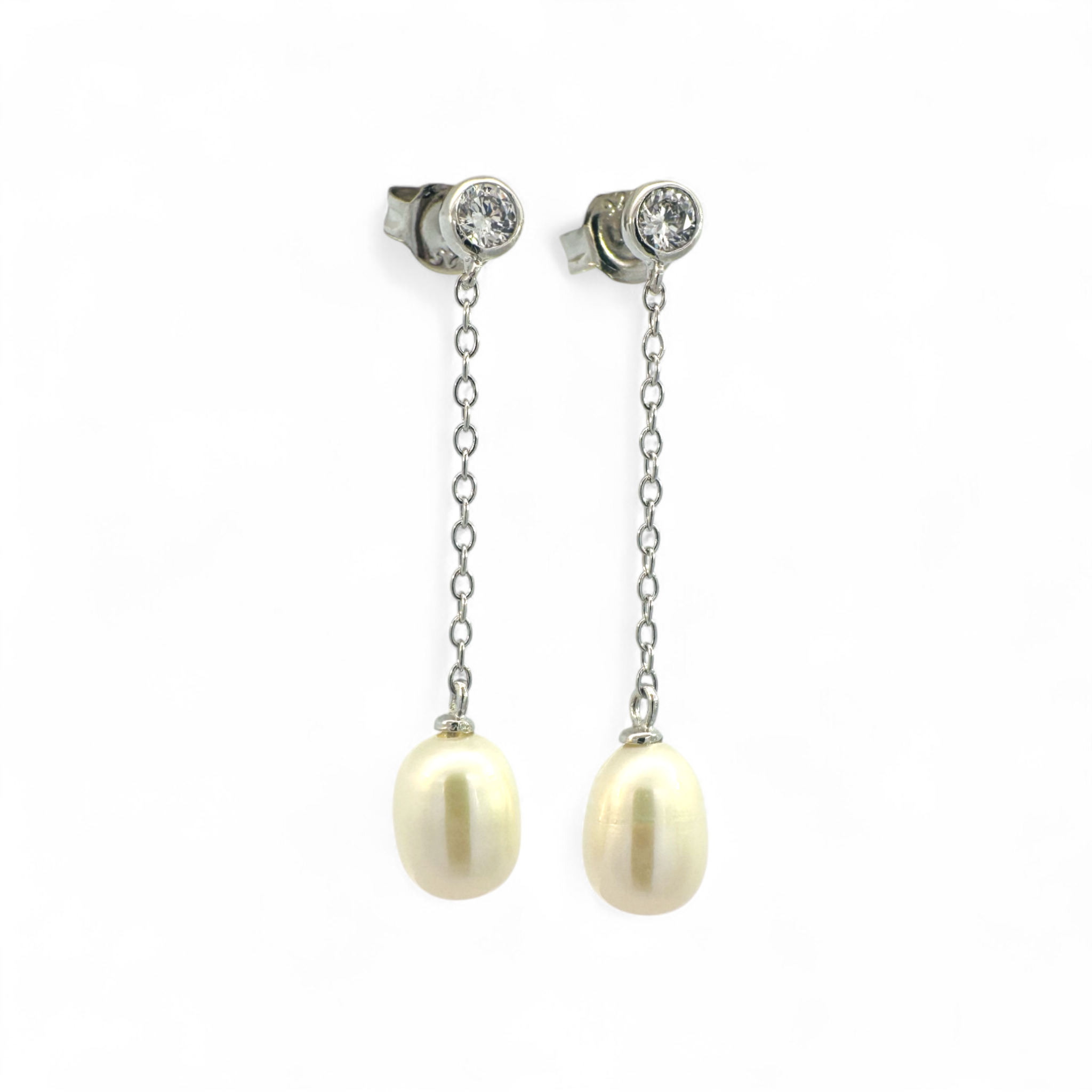 Aros colgantes perlas bisel plateadas