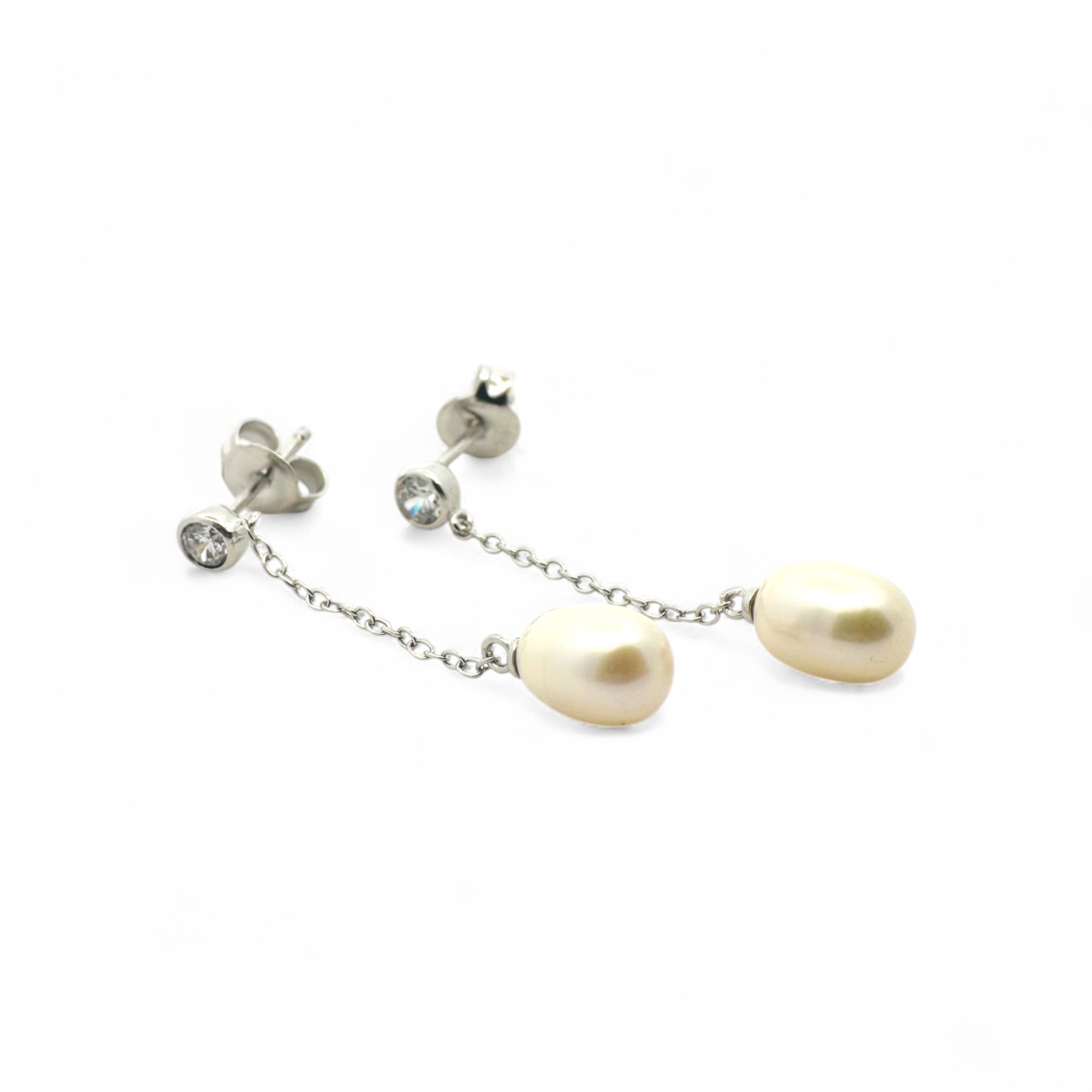 Aros colgantes perlas bisel plateadas