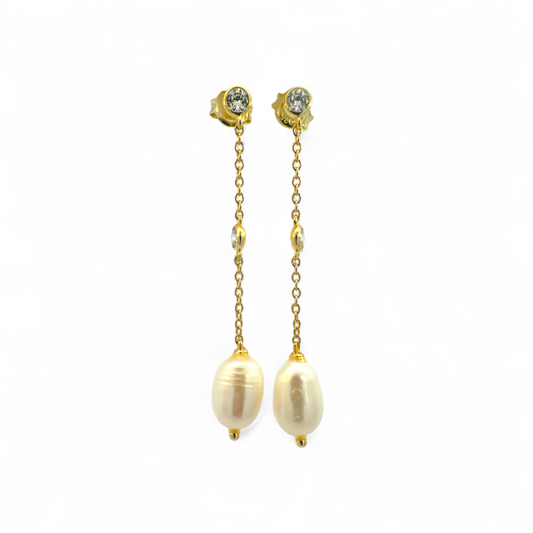 Aros colgantes perlas y circón bisel dorados