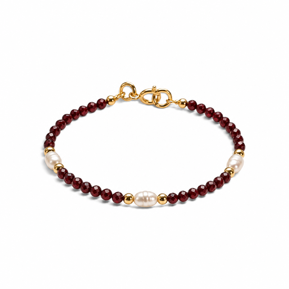 Pulsera de granates y 3 perlas