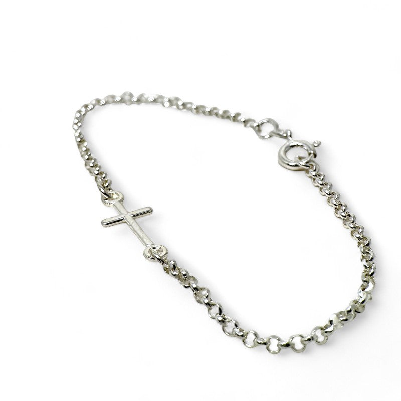 Pulsera plata cadena y Cruz