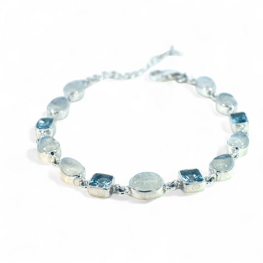 Pulsera de plata 925 con piedra luna y topacios en bisel